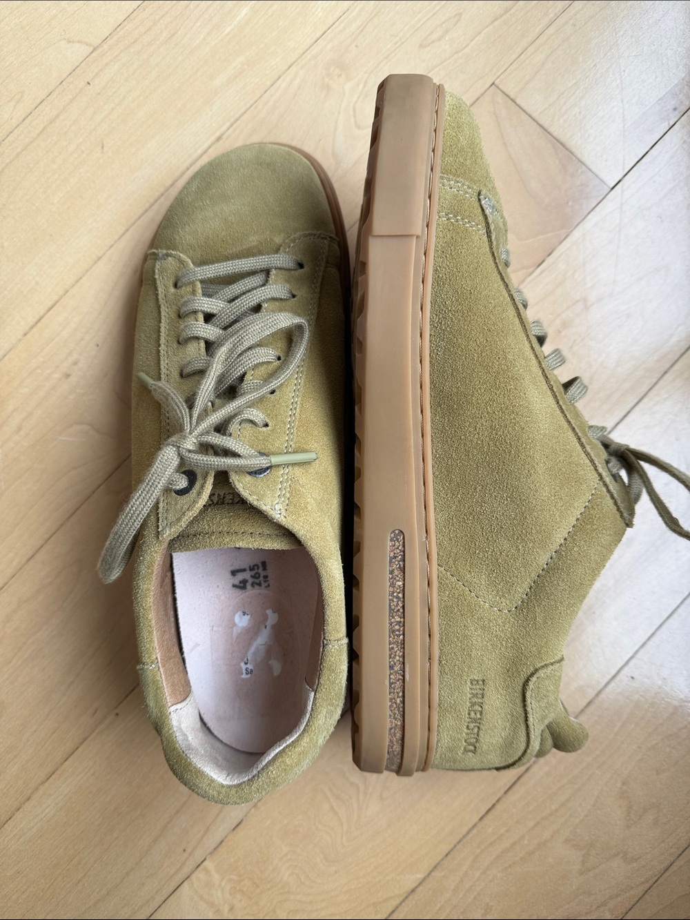 NWOT Birkenstock Olive Green Suede Sneakers with Gum Sole
